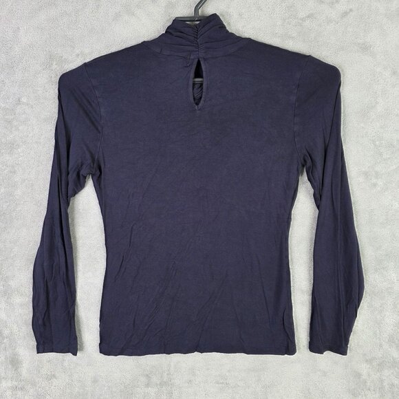 Womens Michael Kors Navy Blue Twist Front Top Long Sleeve Rayon Stretch Size M - Picture 4 of 9